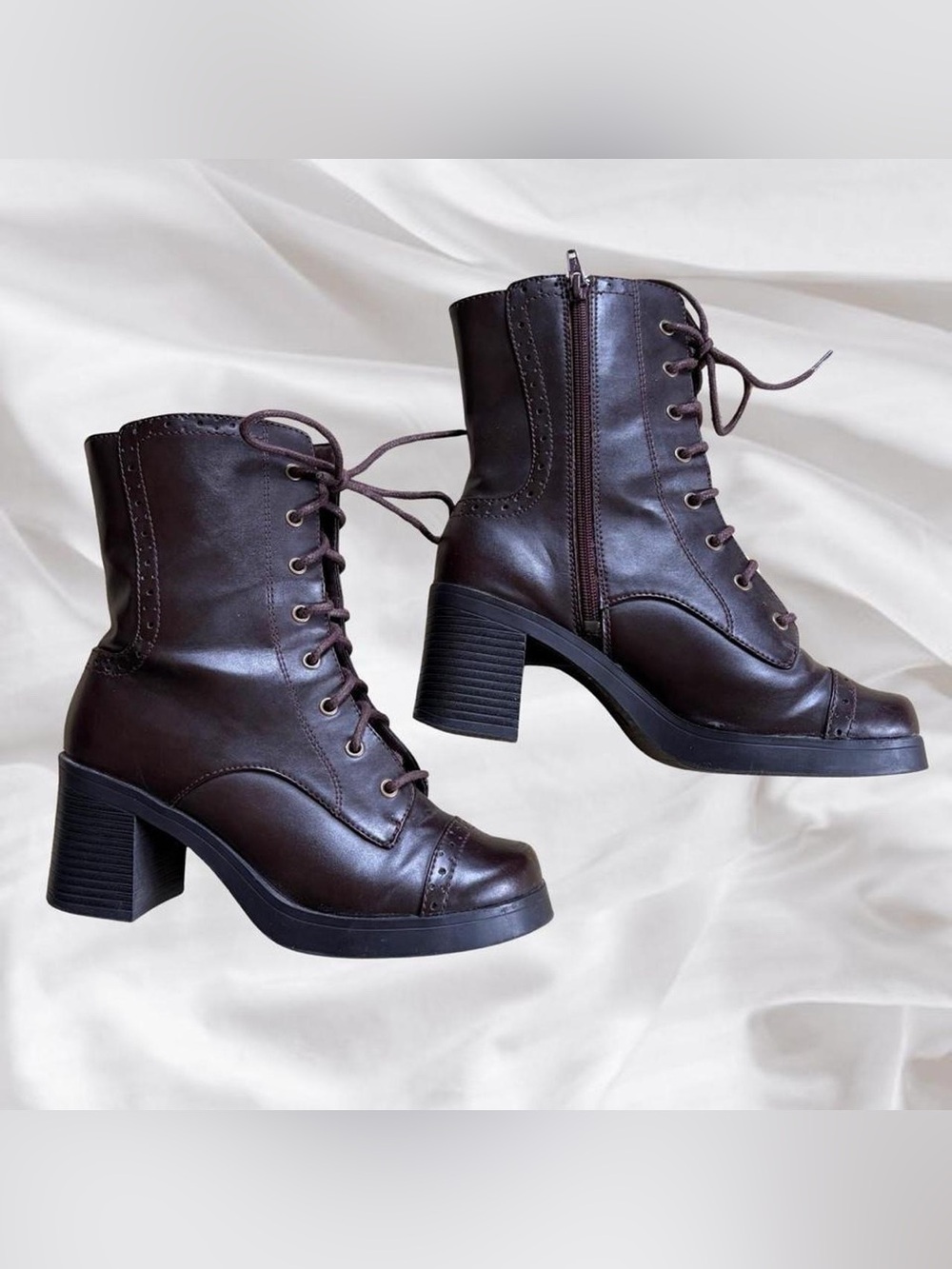 ‼️SOLD‼️Brown Faux Leather Lace Up Boots - Picture 2 of 8